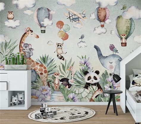 Cartoon Animals Wallpaper, Kids Wallpaper Peel and Stick, Nursery Wall ...