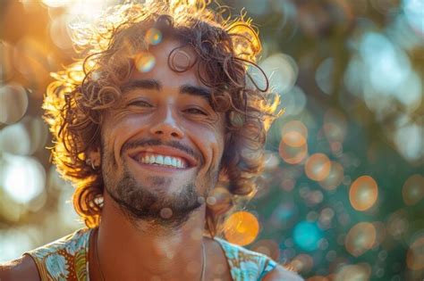 Premium Photo Smiling Man With Curly Hair And Beard