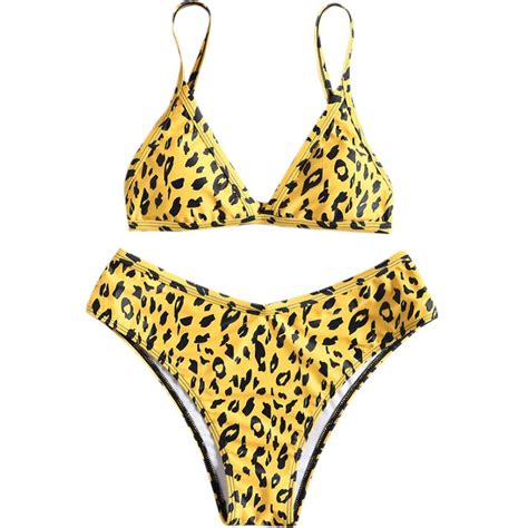 Womens Sexy Yellow Leopard Triangle Halter Bath Bathing Beachwear