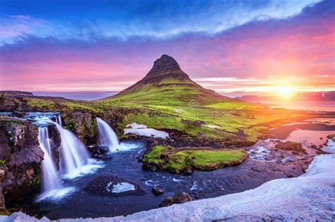 Kirkjufell at Sunrise in Iceland. Beautiful Landscape and Sunrise Stock Photo - Image of ...