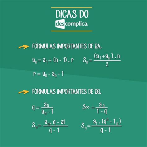 Fórmulas de Progressão Aritmética P A e Progressão Geométrica P G