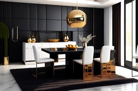 Premium AI Image | Modern luxury black dining table with white tabletop ...