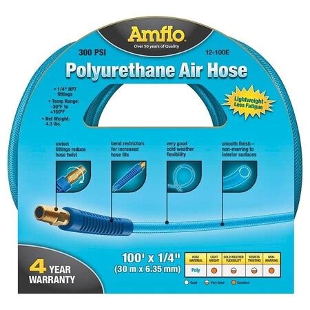 Amflo Air Hose 14 In OD 100 Ft L MNPT 300 Psi Pressure