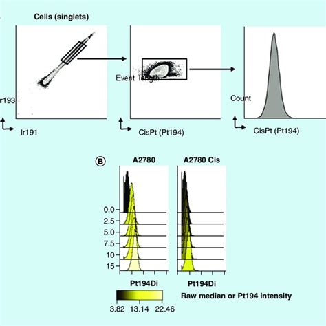 Mass cytometry analysis for cisplatin uptake. (A) Mass cytometry data ...