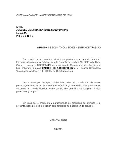 Modelo De Carta Solicitando Cambio De Puesto De Trabajo