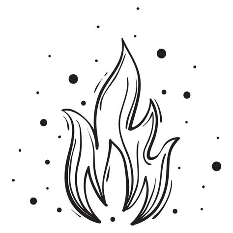 A Black And White Drawing Of A Fire With Dots On The Side In Front Of A