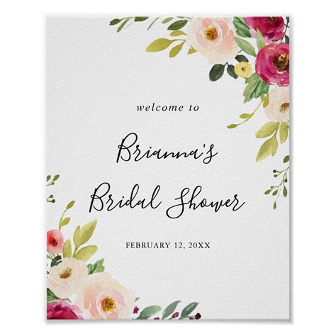 Greenery Pink Blush Bridal Shower Welcome Poster Zazzle