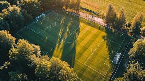 El Campo De F Tbol Visto Desde El Aire Con L Neas Claras Foto Premium