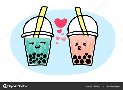 Pearl Milk Tea Cups Couple Love Bubble Tea Cups Love Stock Vector Image By ©brouke8225 363144676