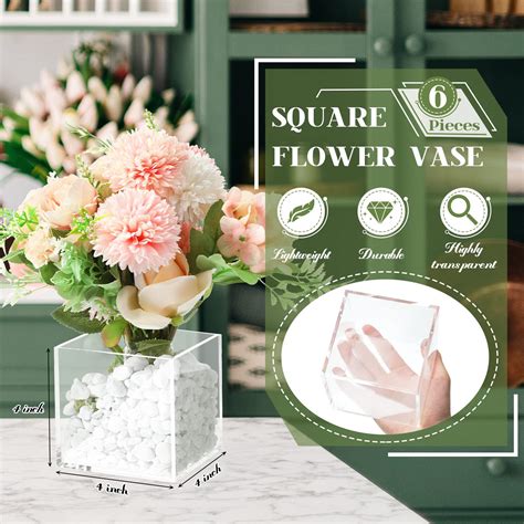 Meanplan Square Flower Vase Flower Acrylic Vase Clear Cube Shape