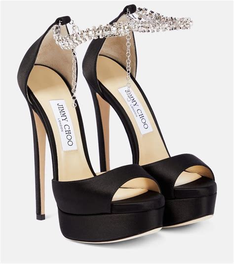 Jimmy Choo Max Bing Embellished Satin Platform Sandals In Black Lyst