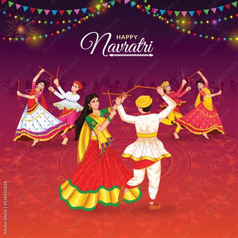 dancing dandiya couple  navratri happy durga puja  dussehra stock