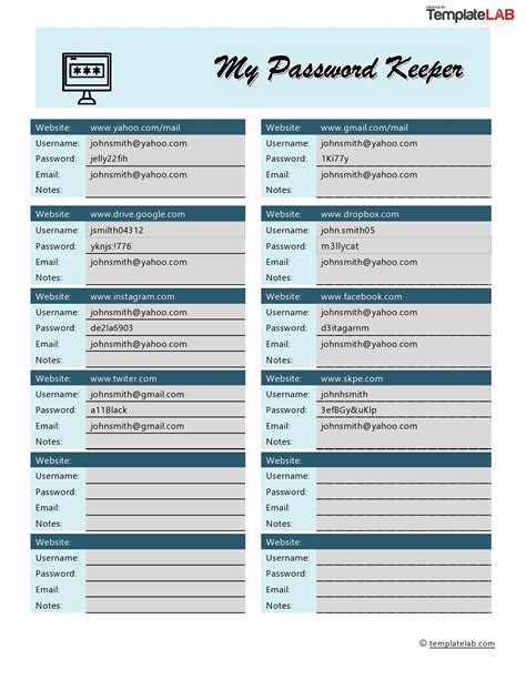 20 Best Password List Templates Word Excel And Pdf ᐅ Templatelab