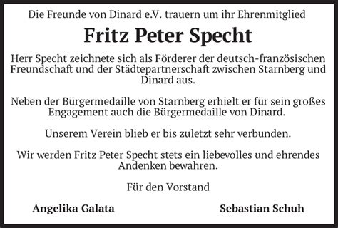 Traueranzeigen Von Fritz Peter Specht Trauer Merkur De