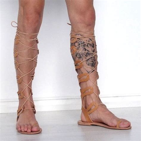 Sandalias De Gladiador Para Hombres Alto Hasta La Rodilla Anillo Del