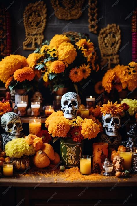 Premium Photo | Day of the dead altar with candles and flowers