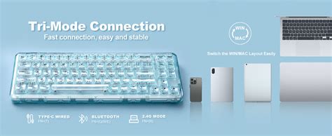 Amazon YUNZII X71 Wireless Hot Swappable Transparent Mechanical Keyboard With Clear Keycaps