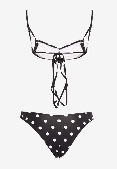 Czarne Bikini W Grochy Z Kwiatowymi Aplikacjami Biustonosz I Figi Loritia Renee