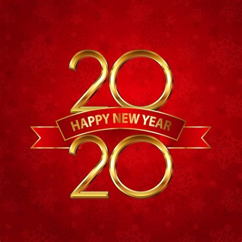 Free Vector Happy New Year Card With Gold Numbers And Red Ribbon