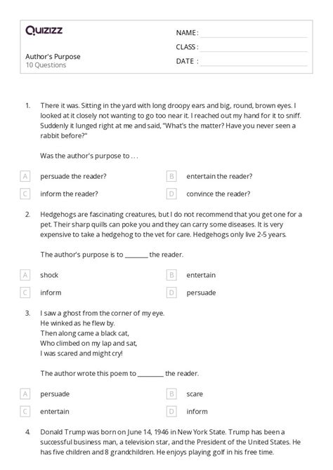 50 Identifying The Authors Purpose Worksheets For 5th Grade On