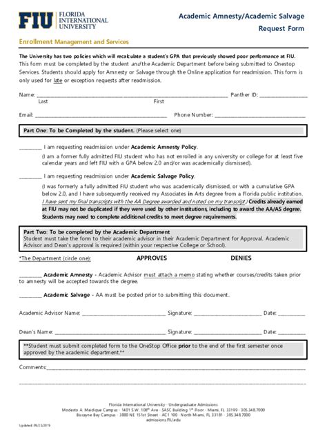 Fillable Online Fiu Academic Amnesty Fill And Sign Printable Template