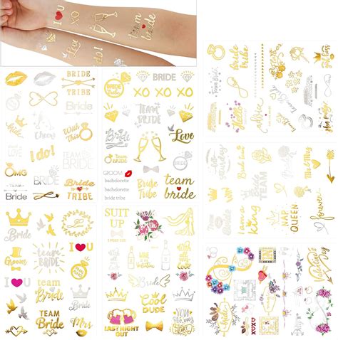 HOWAF 134PCS Hen Party Tattoos Team Bride Gold Temporary Tattoos For