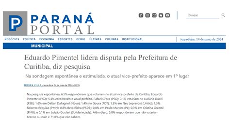 Paraná Portal cita pesquisa realizada pela Paraná Pesquisas em Curitiba