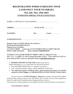 Fillable Online Registration Form O Higgins Tour Fax Email Print