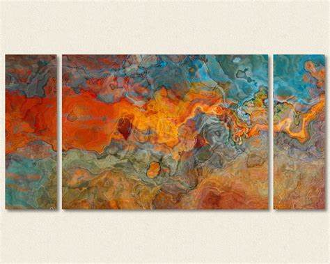 Large Triptych Abstract Art Canvas Print, 30x60 to 40x78 in Orange ...