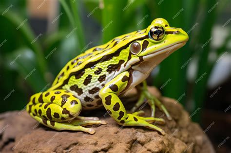 Premium AI Image | a frog sitting on a rock in a garden