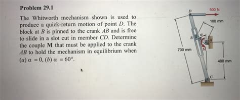 Solved Problem N The Whitworth Mechanism Shown Is Chegg