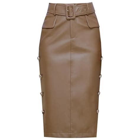 Women Long Waist Leather Skirt High Waist Leather Long Skirt High