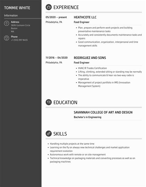 Food Engineer Resume Samples | Velvet Jobs