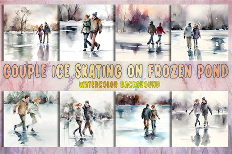 Couple Ice Skating On Frozen Pond Graphic By Meow Backgrounds