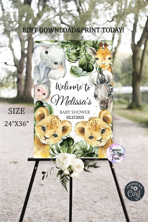 Editable Safari Baby Shower Welcome Sign Wild Jungle Leopard Baby