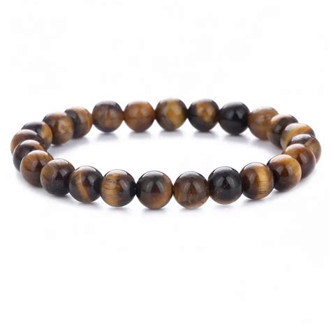 Chakra Tiger Eye Buddha Bracelet 8MM Natural Stone Round Wooden Bead