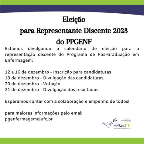 Eleição Representante Discente 2023 do PPGENF Programa de Pós