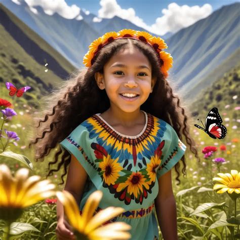 Diverse Girl Delighting In Andean Butterfly Meadow Muse Ai