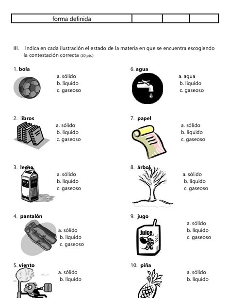 Examen Estados De La Materia 2014 Estados De La Materia Examen Propiedades De La Materia