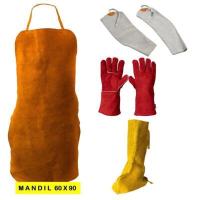 Kit Soldador Guantes Mangas Mandil Carnaza Polainas Se Or Seguridad