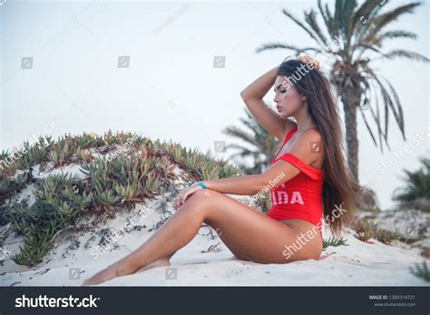 Lovely Sexy Brunette Girl Swimsuit Posing Stock Photo 1309314721 Shutterstock