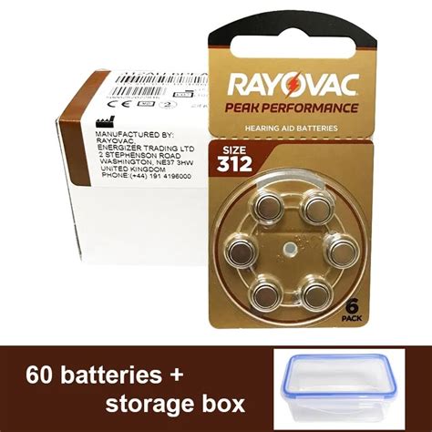 60x Rayovac Peak Hearing Aid Batteries 312 A312 P312 PR41 UK 1 45v Zinc