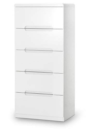 Manhattan High Gloss 5 Drawer Narrow Chest White