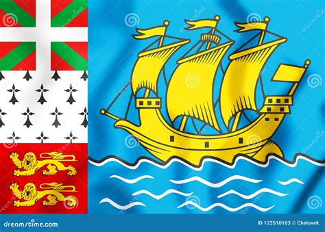 3D Flag of Saint Pierre and Miquelon, France. Stock Illustration - Illustration of fabric ...