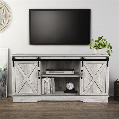 Belleze Modern Farmhouse Style 58 Inch Tv Stand With Sliding Barn Door