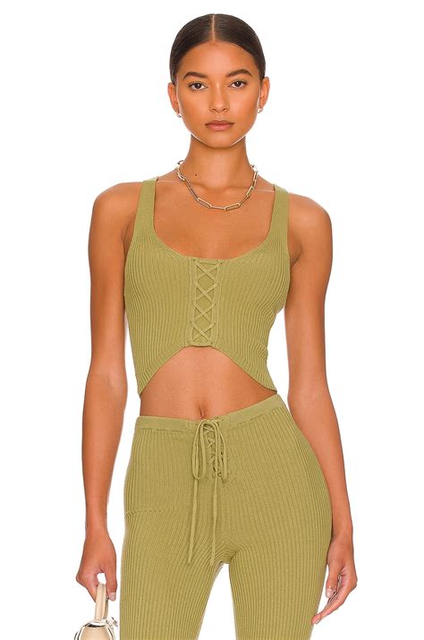 Camila Coelho Artemis Lace Up Knit Top In Rosemary Green Revolve