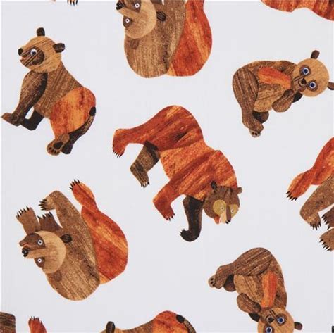 Off White Fabric Cute Brown Bear Animal Andover Usa Beary Happy Fabric