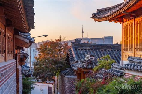 Namsan Tower Viewed From Bukchon Hanok Village In Seoul Republic