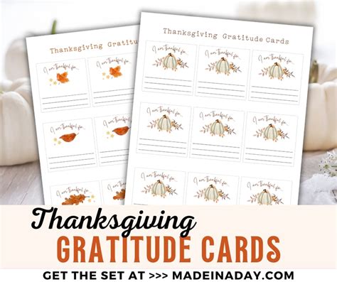 Printable Thanksgiving Gratitude Cards Set | Made In A Day