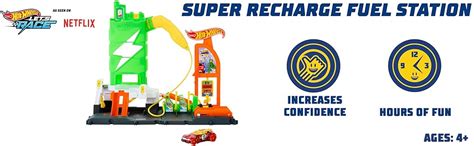 Hot Wheels City Track Set Super Recharge Fuel Station Playset With EV